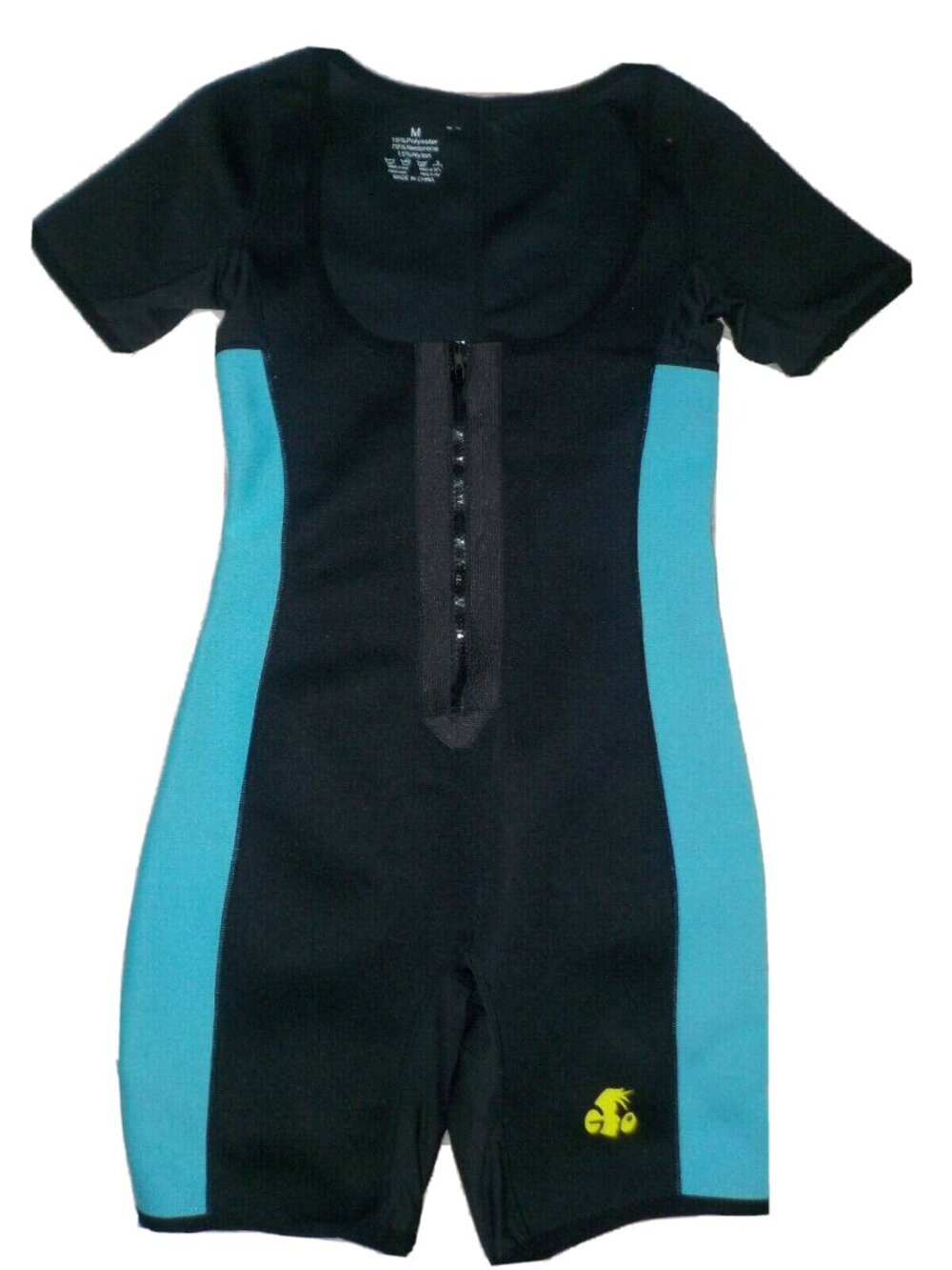 Eco Yoga Womens One-Piece Exercise Fitness Sauna Suit Black & Blue Size Medium